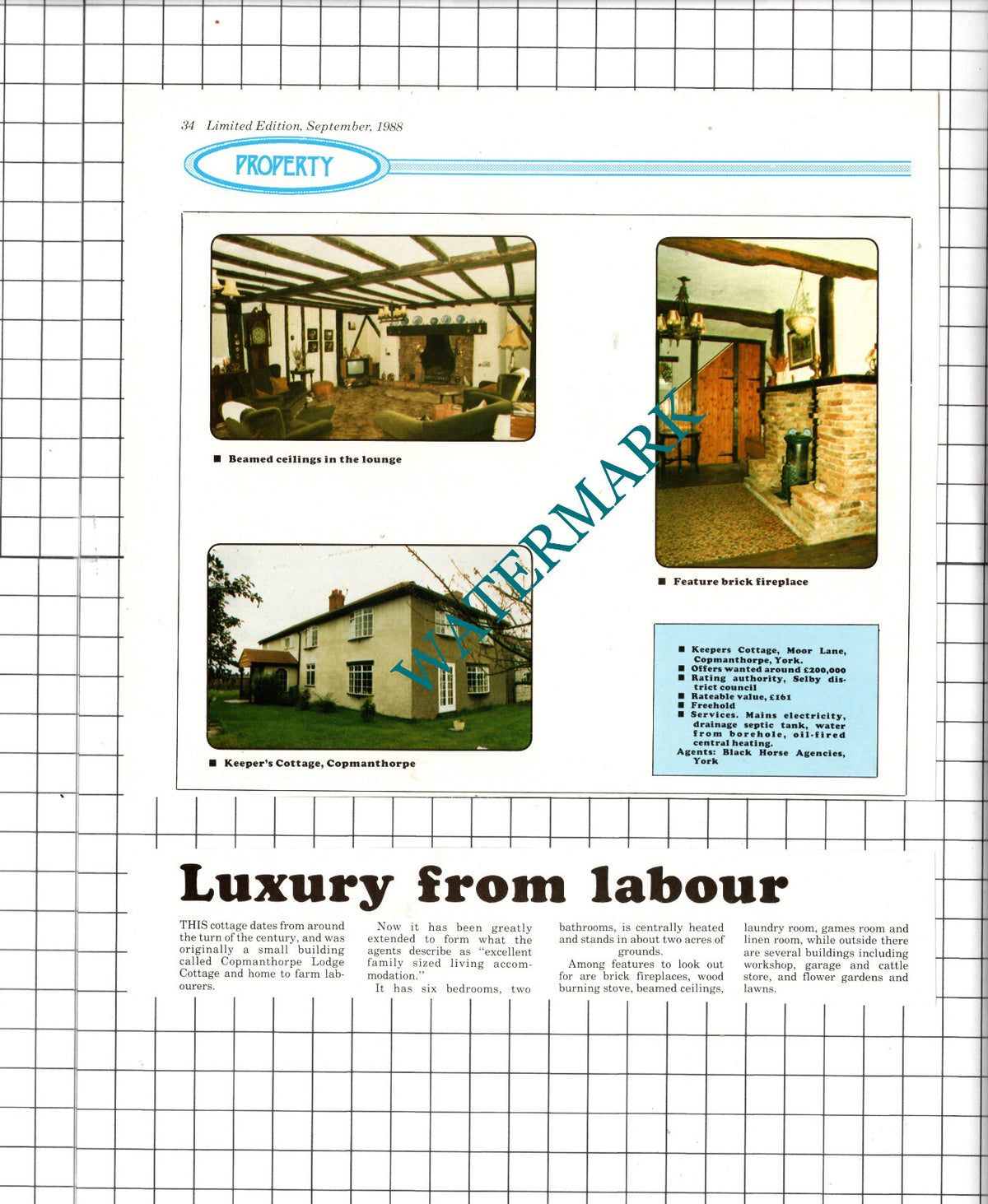 Keeper's Cottage Copmanthorpe Yorkshire House Sale Advert - 1988  2-Part Cutting