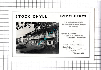 Stock Ghyll Flatlets / Ivy House Hotel Ambleside Raven Advert - c.1968 Cutting