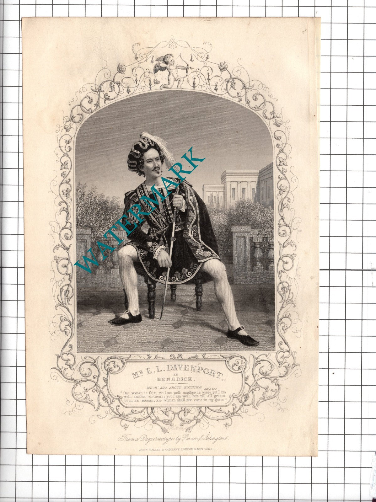 Mr E L Davenport Actor Much Ado About Nothing William Shakespeare Print - c.1880