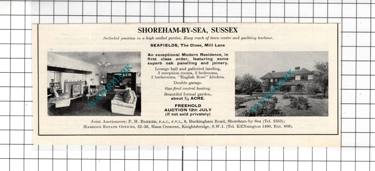 Seafields Mill Lane Shoreham-by-Sea Sussex  - 1967 Small House Sale Advert