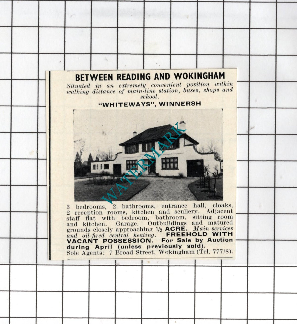 Whiteways Winnersh Berkshire  - 1969 SMALL House Sale Advert