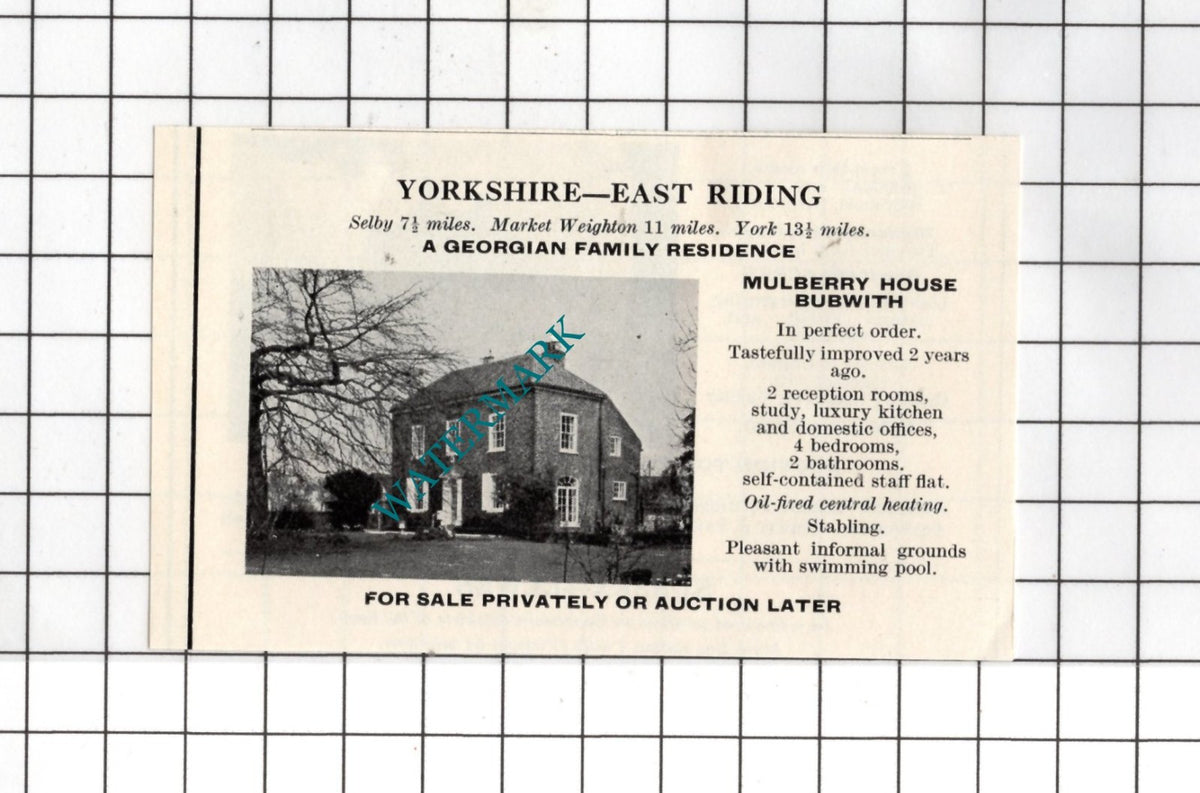 Mulberry House Bubwith Yorkshire - 1967 Small House Sale Advert