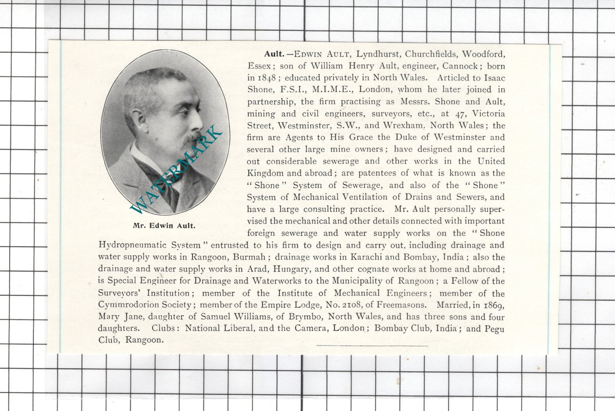 Mr Edwin Ault Lyndhurst Churchfields Woodford Essex  - c.1905 Clipping