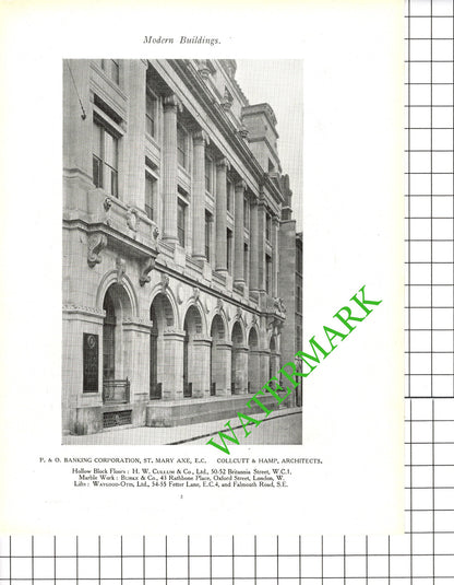 P & O Banking Corp St Mary Axe London Colcutt & Hamp -   c.1920s Book Prints