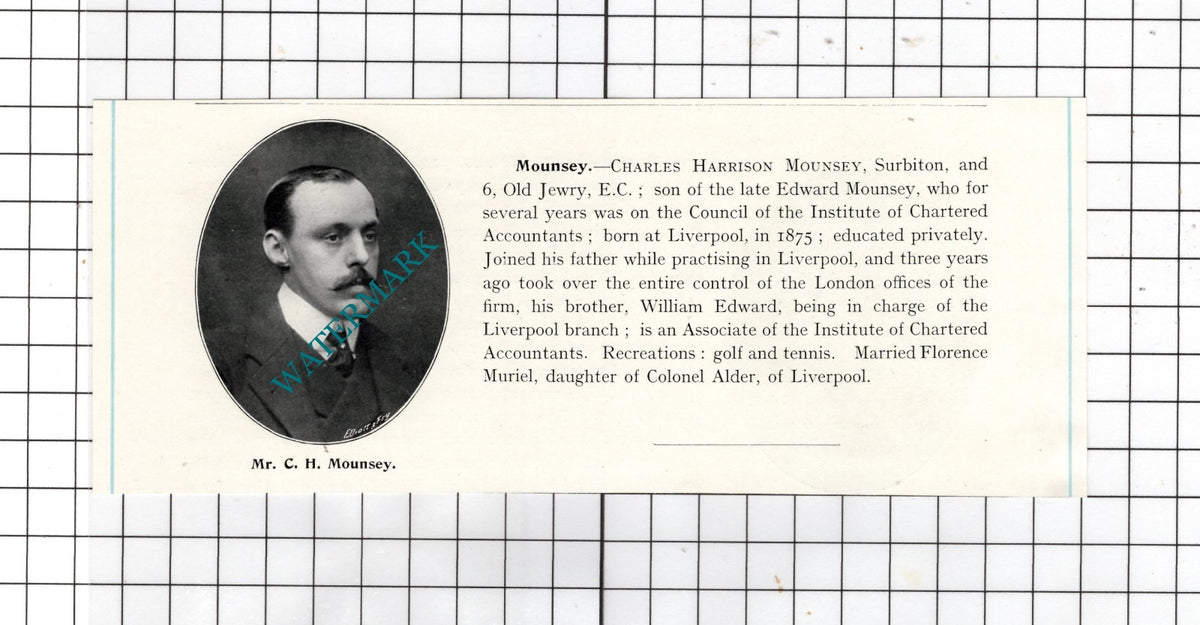 Mr Charles Harrison Mounsey  Surbiton   - c.1905 Clipping