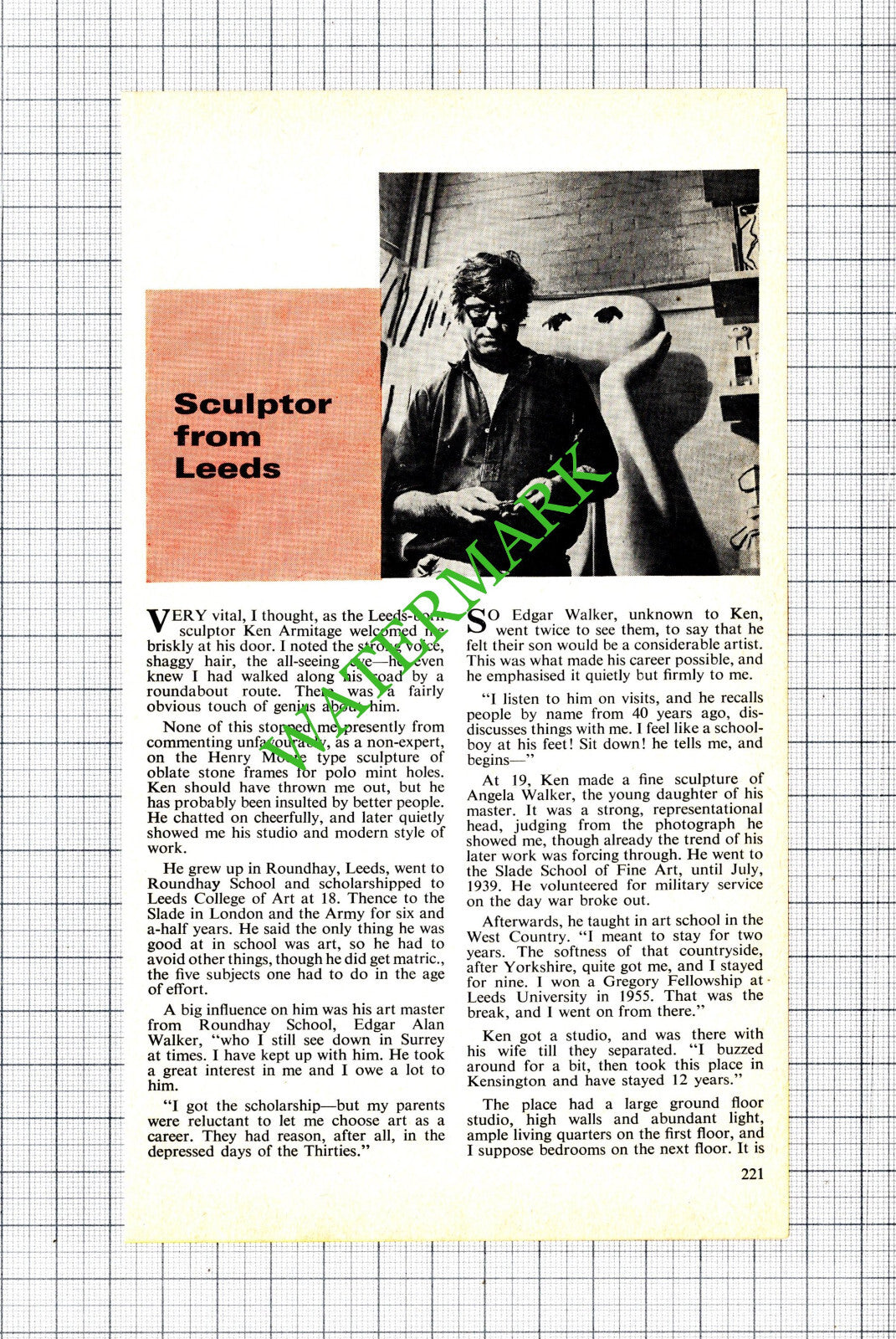 Ken Armitage Leeds Yorkshire Sculptor - 1974 Article