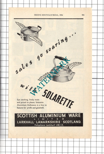 Scottish Aluminium Ware Ltd Larkhall / O J Wootton Ltd Wolverhampton 1954 Advert