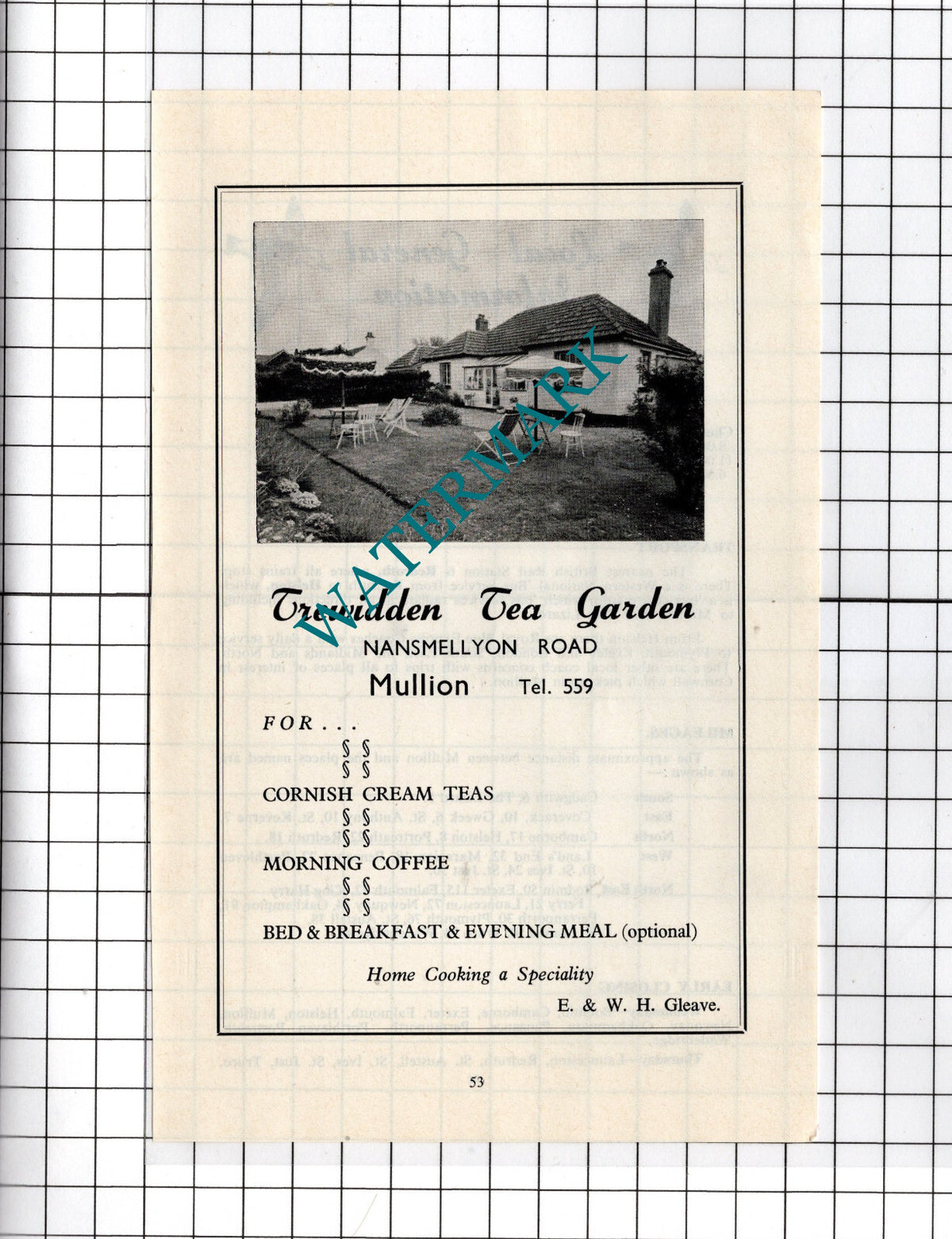 Trewidden Tea Garden Nansmellyon Road Mullion Cornwall Gleave - c.1969 Advert