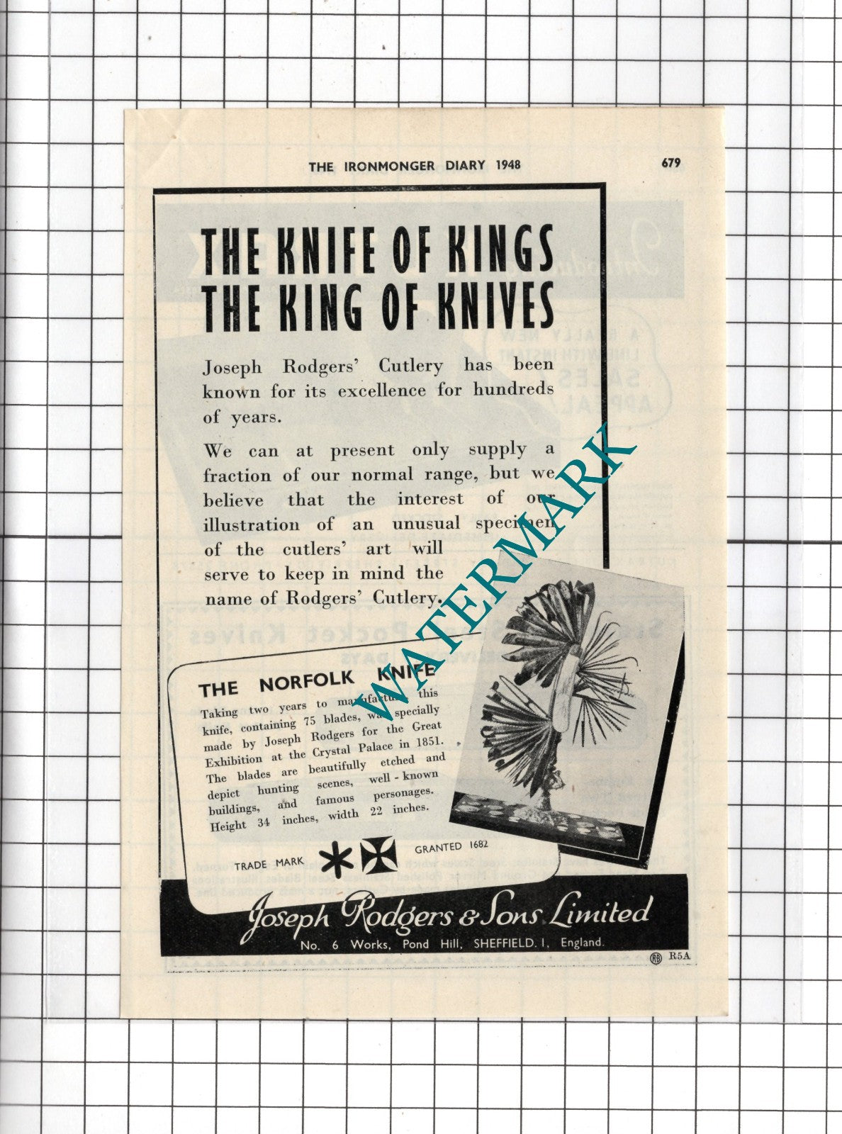 Joseph Rodgers & Sons Ltd Sheffield   - 1948 Small Advert
