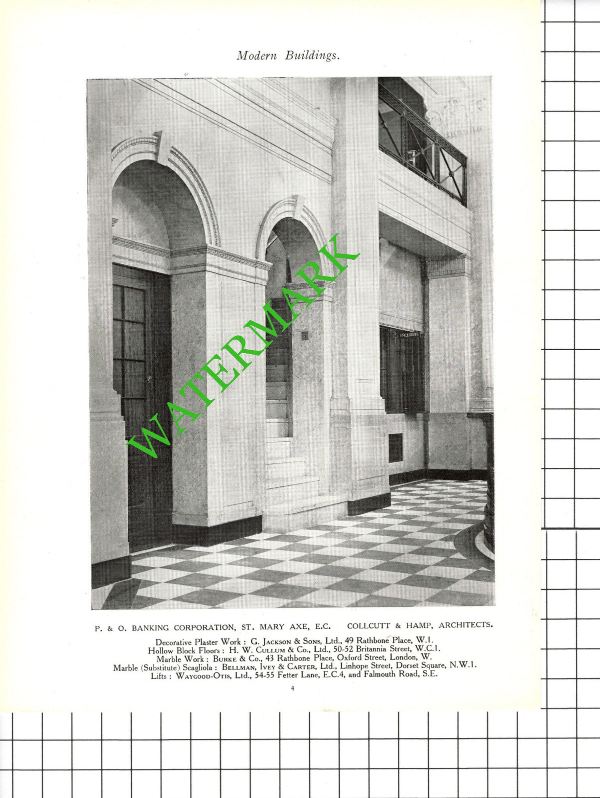 P & O Banking Corp St Mary Axe London Colcutt & Hamp -   c.1920s Book Prints