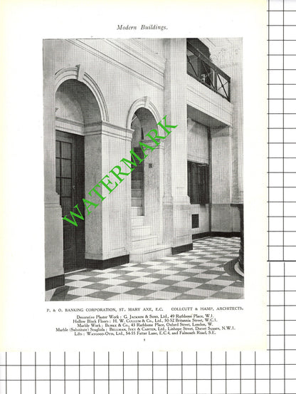 P & O Banking Corp St Mary Axe London Colcutt & Hamp -   c.1920s Book Prints