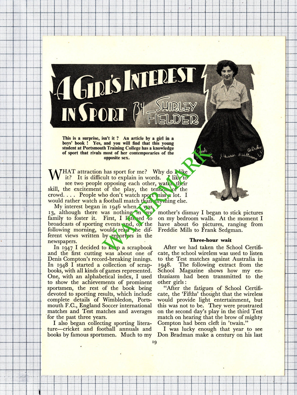 Shirley Fielder Portsmouth Training College    - 1951 Article