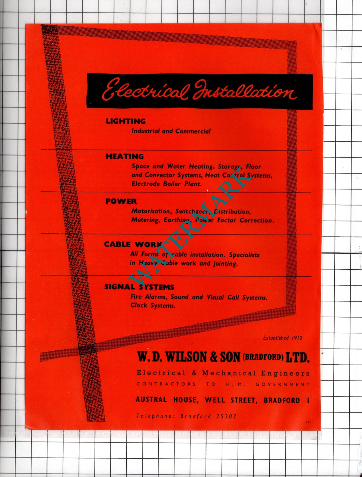 W D Wilson & Son (Bradford) Ltd Austral House Well St Bradford -  c.1962 Advert