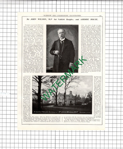 Mr John Wilson MP Airdrie House   / Provost Martyn Airdrie  - 1904 Article