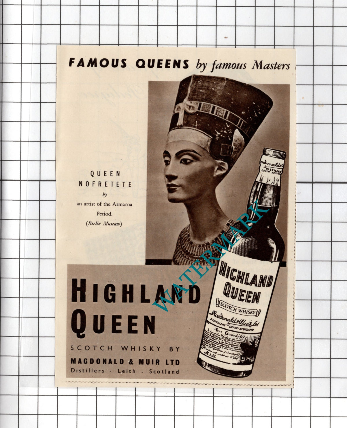 Highland Queen Whisky Queen Nofretete / Harris Tweed - 1950 Small Advert