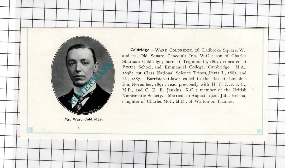 Mr Ward Coldridge 26 Ladbroke Square London Teignmouth - c.1905 Clipping