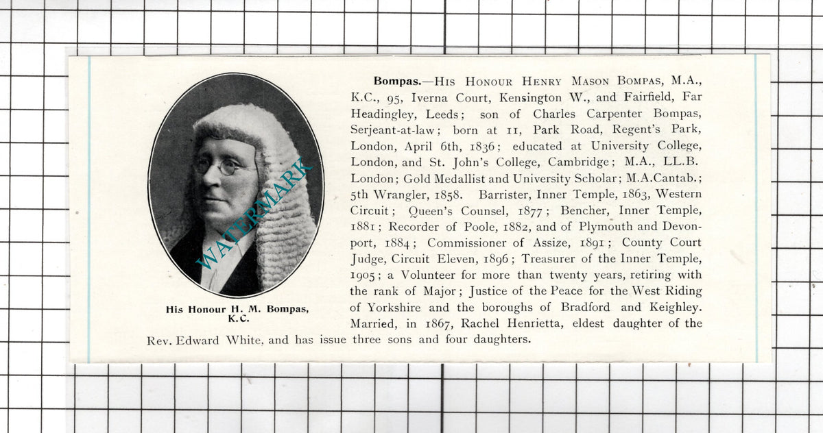 His Honour Henry Mason Bompas Fairfield Far Headingly   - c.1905 Clipping
