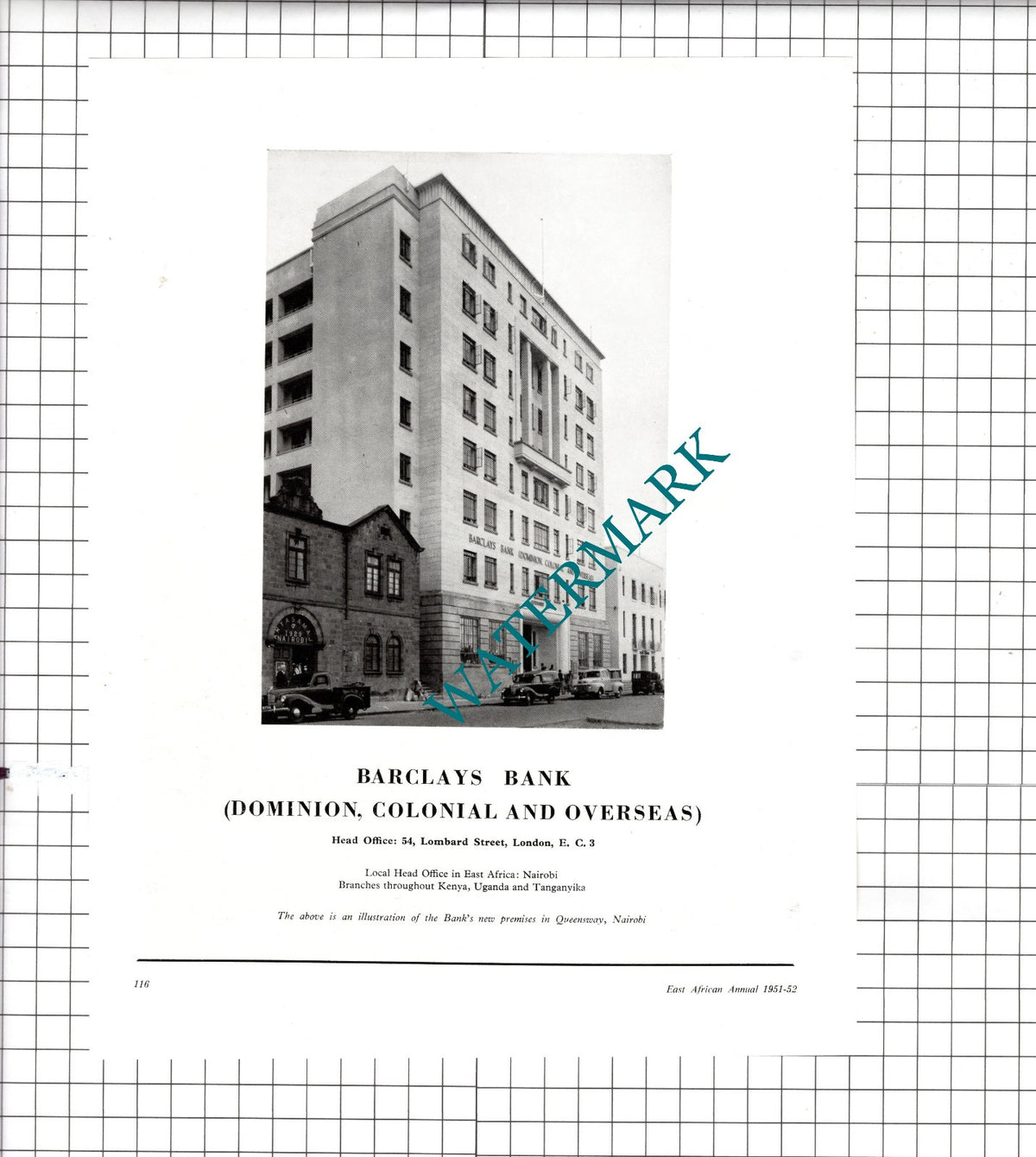 Barclays Bank Dominion Colonial and Overseas Queensway Nairobi Kenya 1951 Advert
