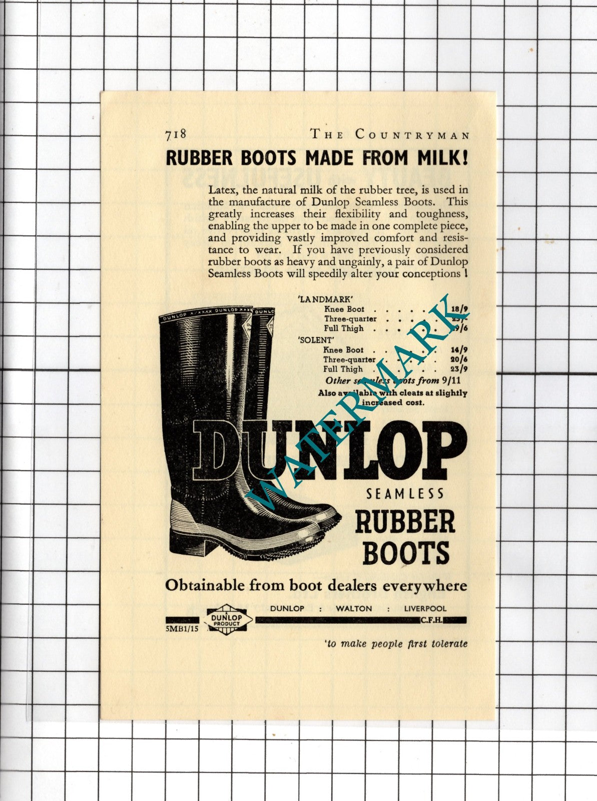 Dunlop Boots ADVERT / English Brothers Ltd Wisbech - 1936 Small Advert