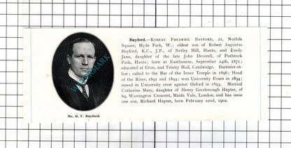 Robert Frederic Bayford  / James Edward Hamilton Benn Cork - c.1905 Clipping