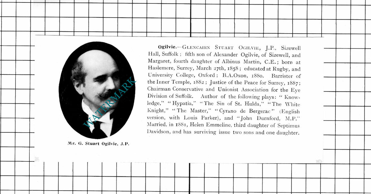 Glencairn Stuart Ogilvie Sizewell Hall Suffolk  - 1911 Clipping