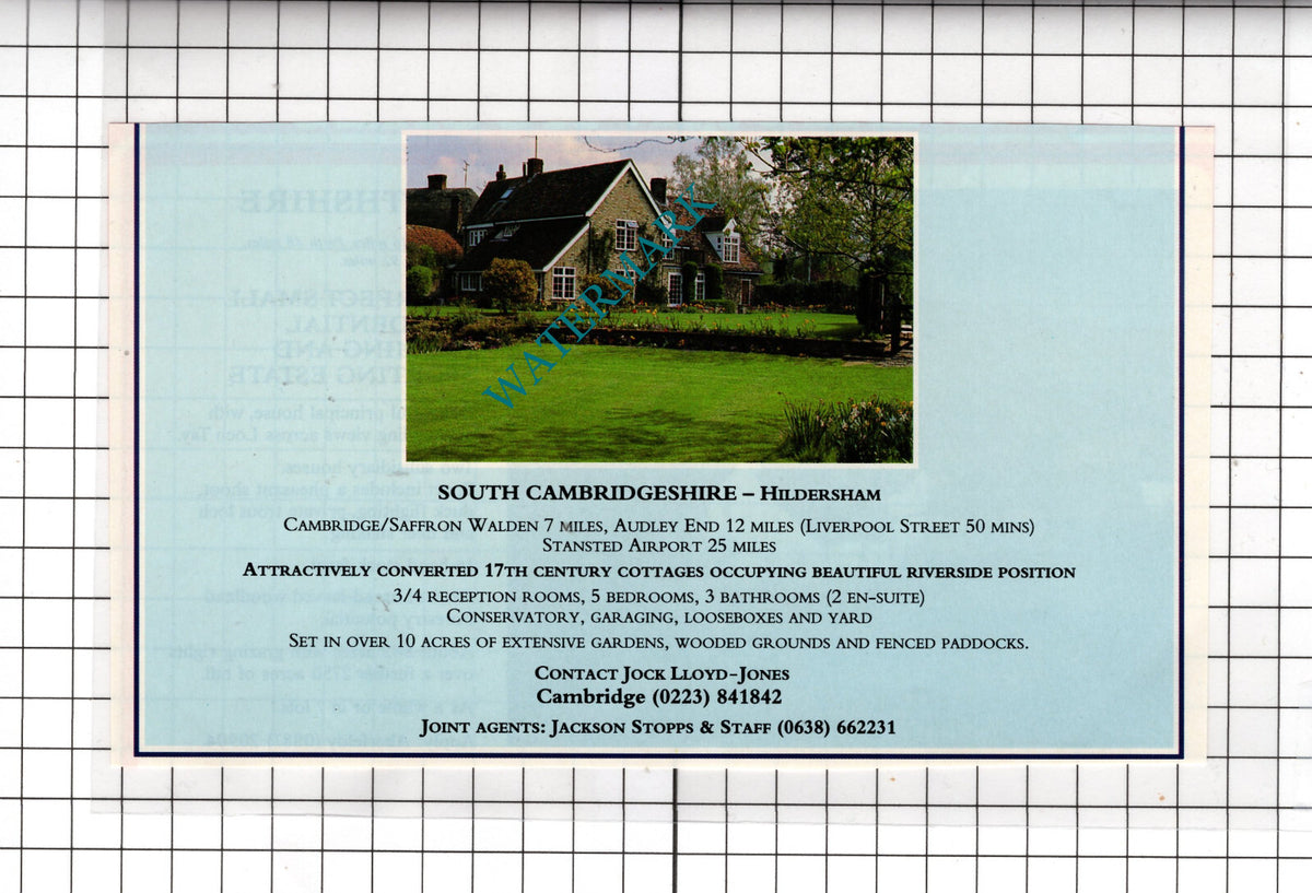 Hildersham Cambridgeshire House Sale Advert - 1991 Cutting