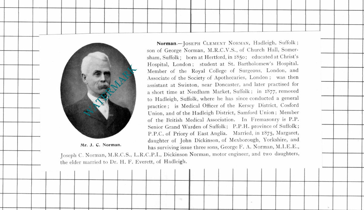 Joseph Clement Norman Hadleigh Suffolk Hertford - 1911 Cutting
