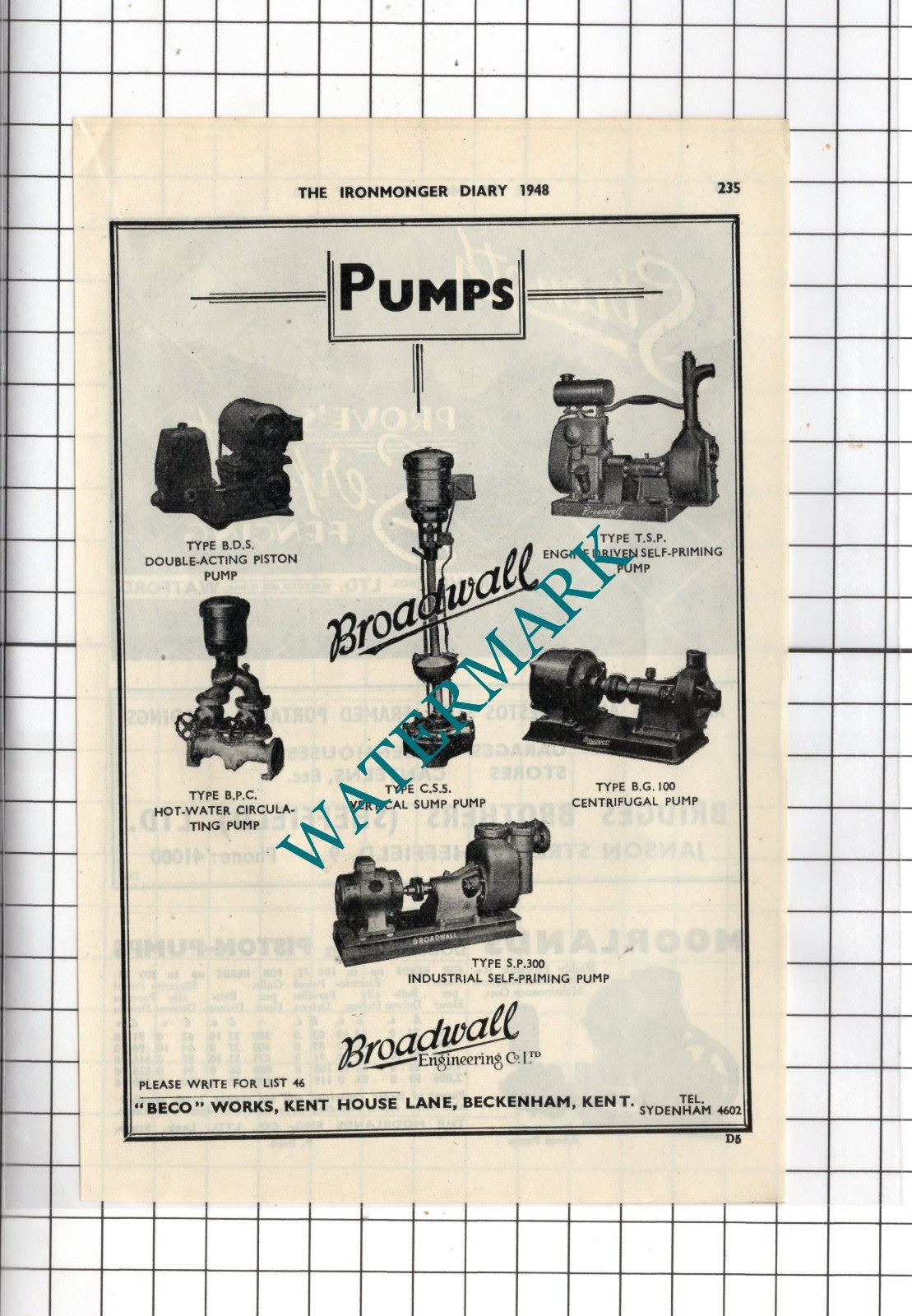 Broadwell Engineering Co Ltd Beco Works Beckenham Kent - 1948 Small Advert