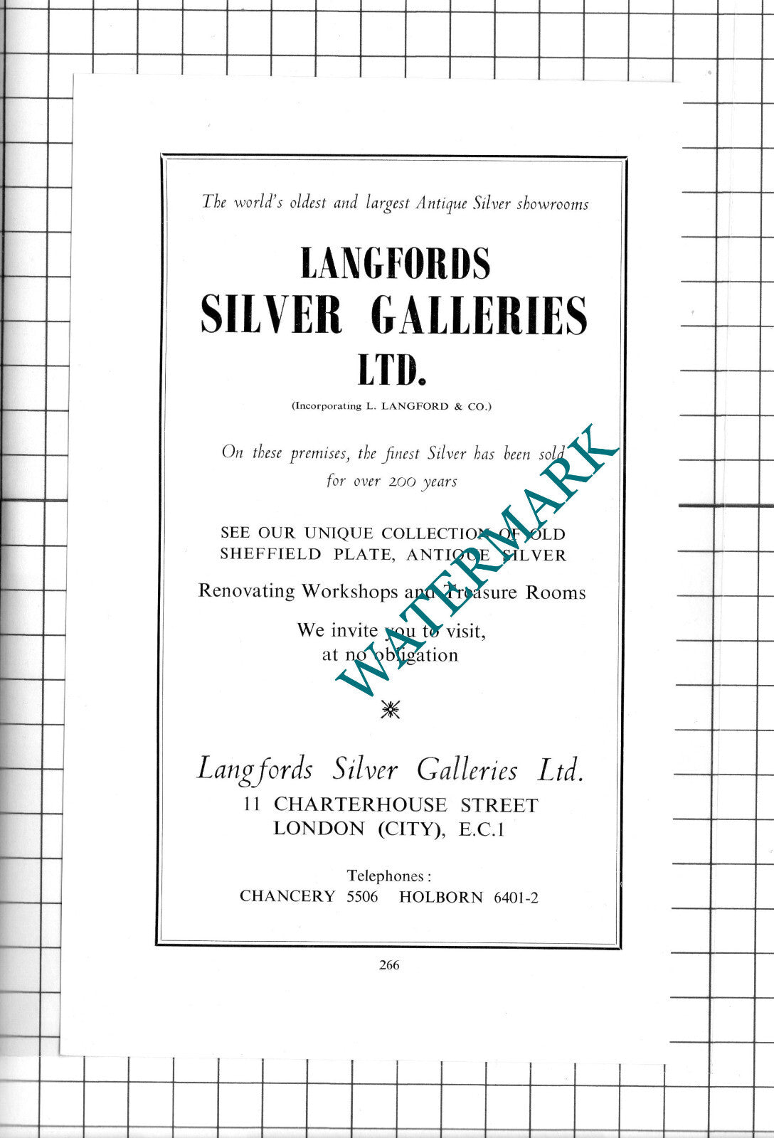 Langfords Silver Galleries Ltd London Advert - c.1960's Clipping / Print
