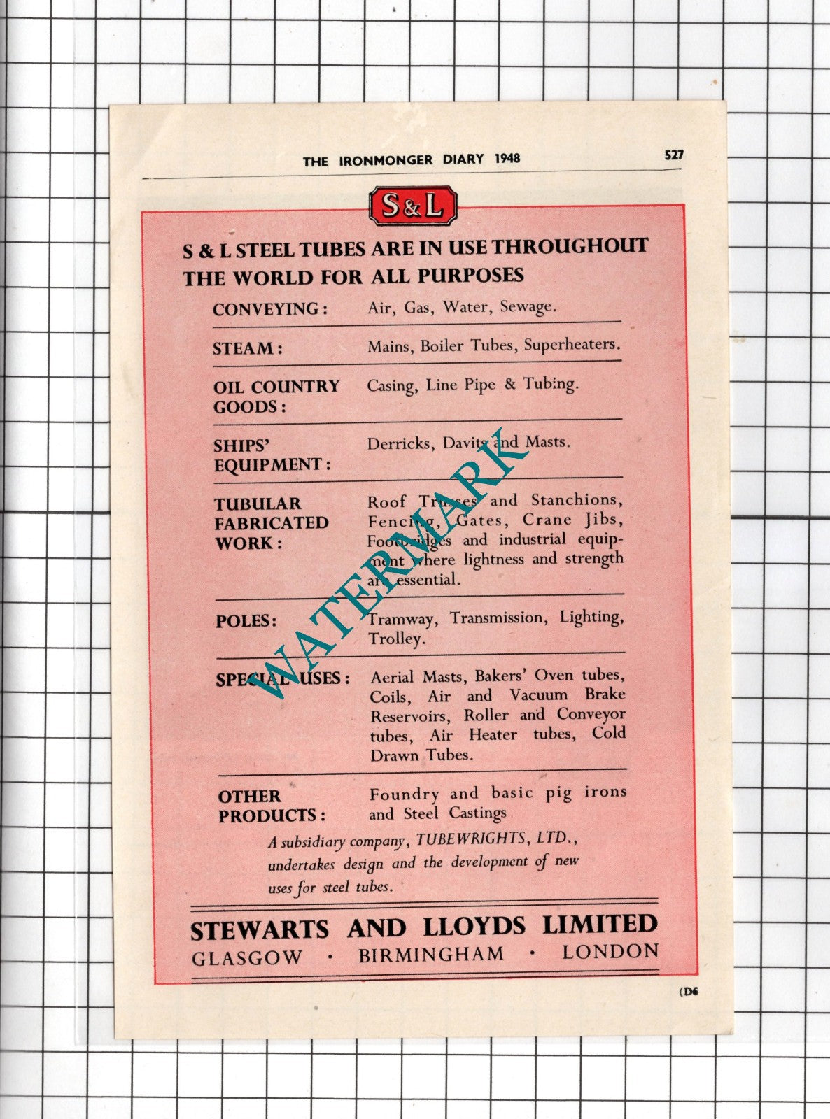 John Summers & Sons Ltd Shotton Chester / Stewarts & Lloyds Ltd - 1948 Advert