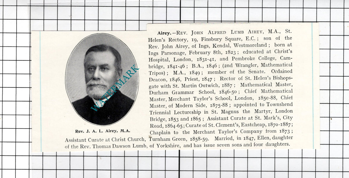 Rev John Alfred Lumb Airey St Helen's Rectory London Ings Kendal- c.1910 Cutting