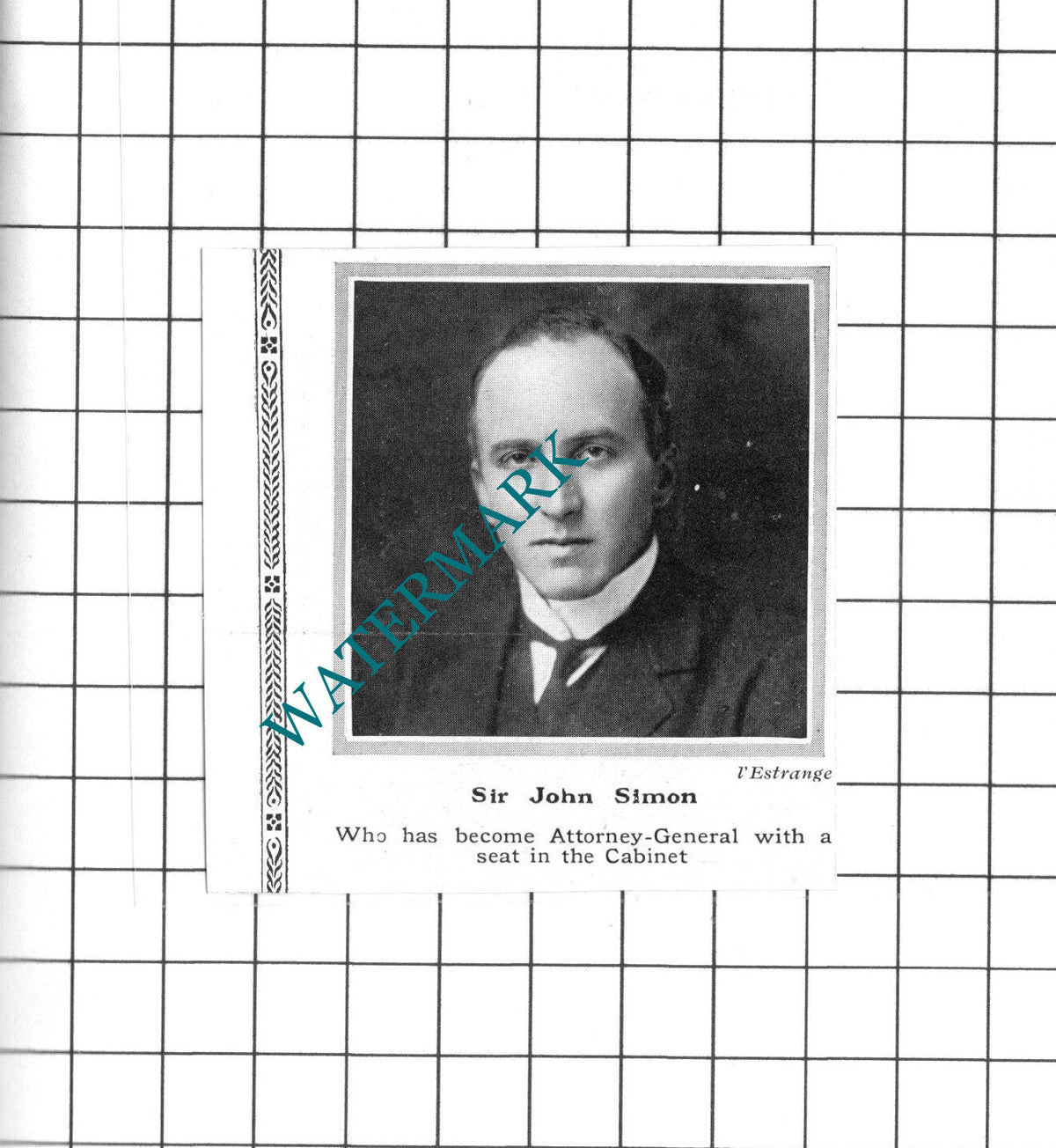 Sir John Simon   -  1913 Small Clipping / Print