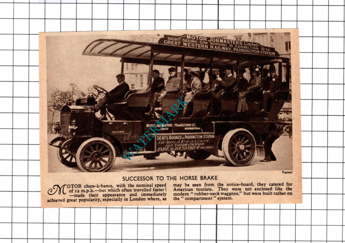Motor Jobmasters Ltd Char-a-Banc  - 1930's Cutting / Print