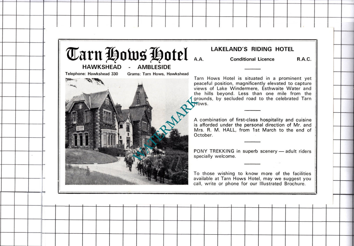 Tarn Hows Hotel Hawkshead Ambleside Cumbria Mr & Mrs R M Hall  - c.1968 Advert