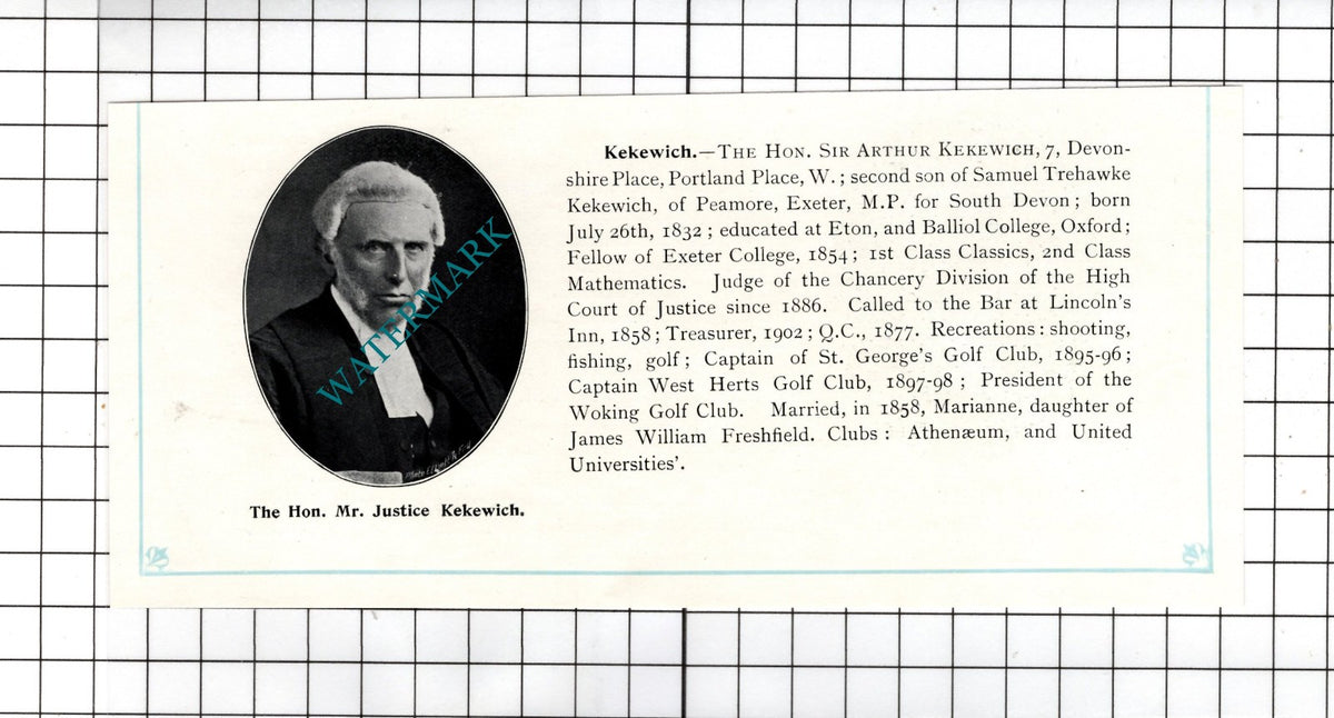 The Hon Sir Arthur Kekewich  Peamore Exeter   - c.1905 Clipping