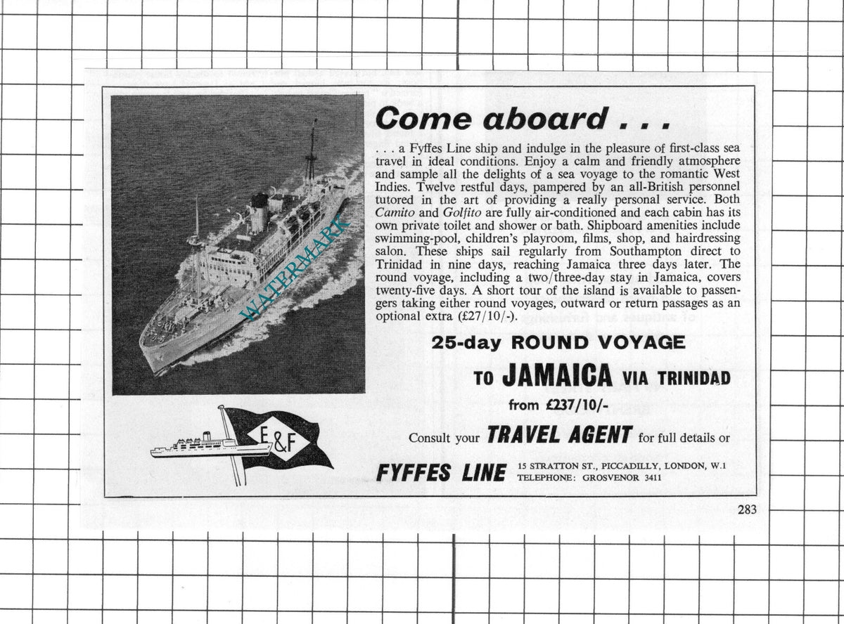 Fyffes Line Ship Cruise Camito Golfito  ADVERT  - 1967 Clipping