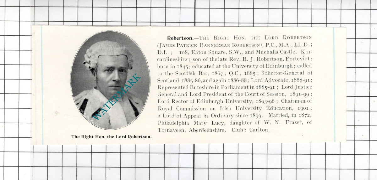 James Patrick Bannerman Robertson / Sir Robert Romer Buntingford c.1905 Clipping