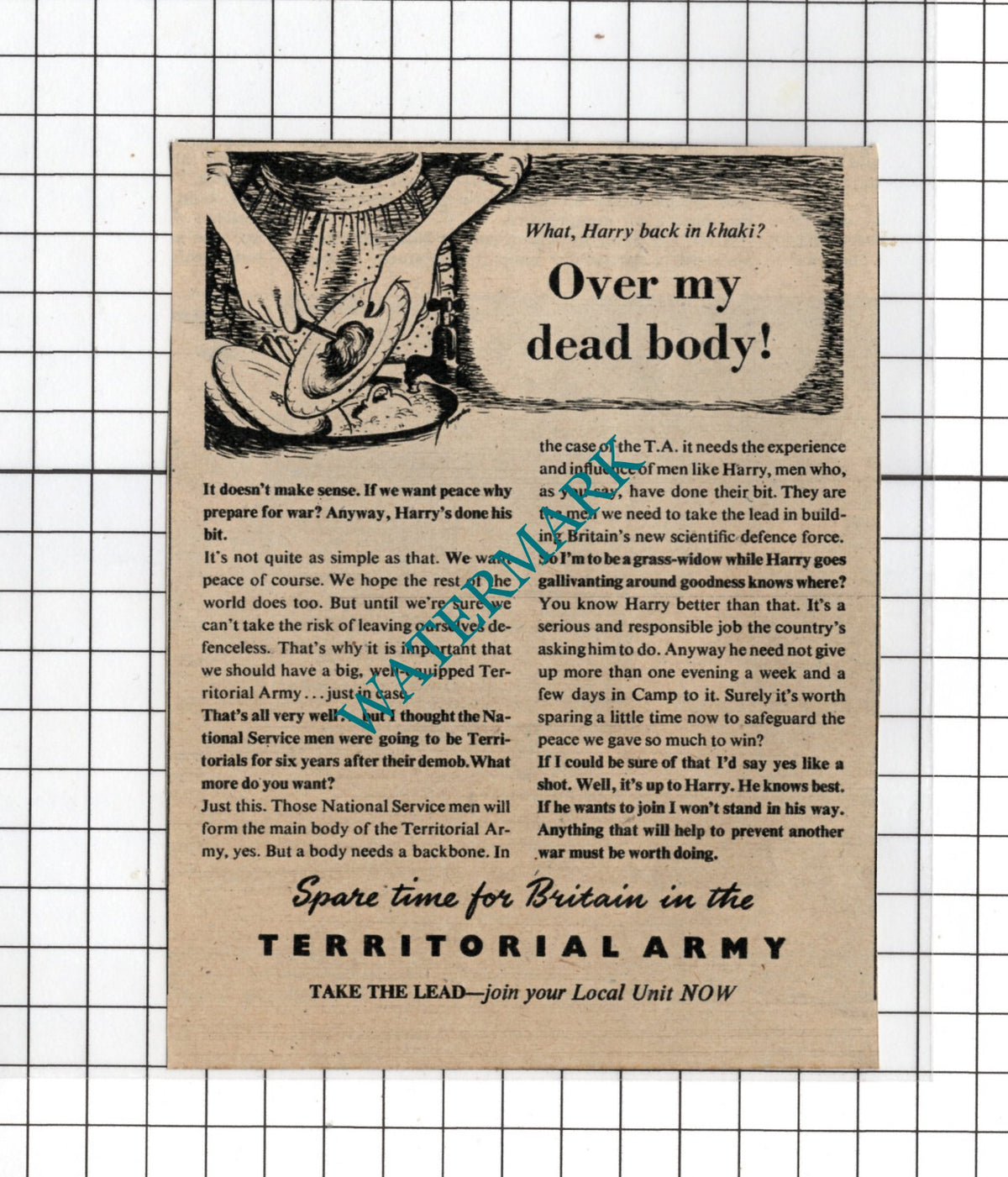 Territorial Army  Recruitment Advert - 1948 Small ADVERT