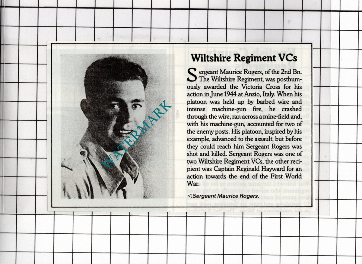 Sergeant Maurice Rogers 2nd Bn The Wiltshire Regiment Anzio - 1987 Clipping