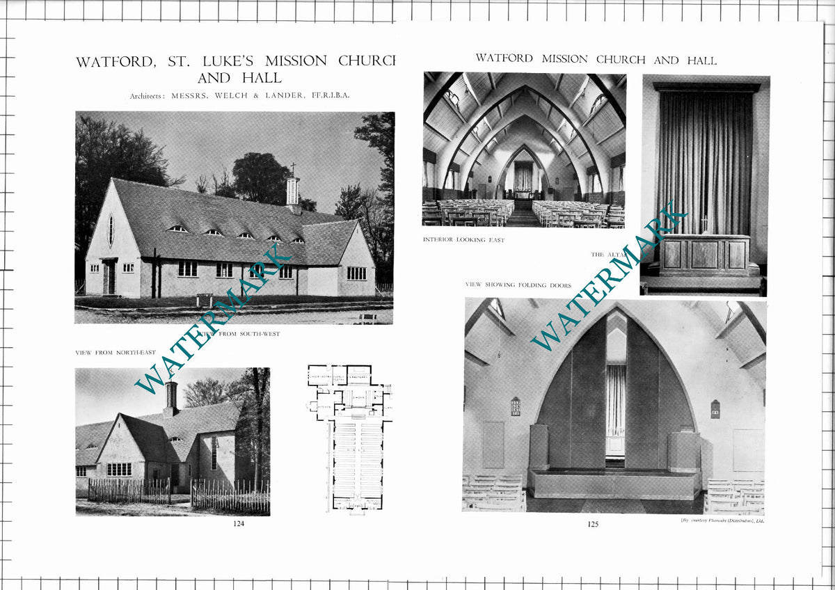 St Luke's Mission Church Watford Welch & Lander Architect -c.1947 Article/ Print
