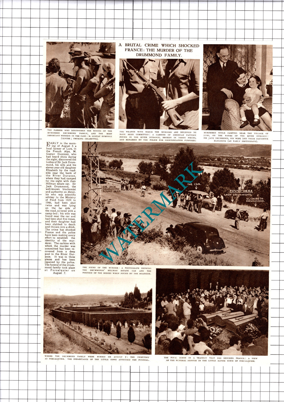 Drummond Family Murder French Alps -  1952 Cutting / Print