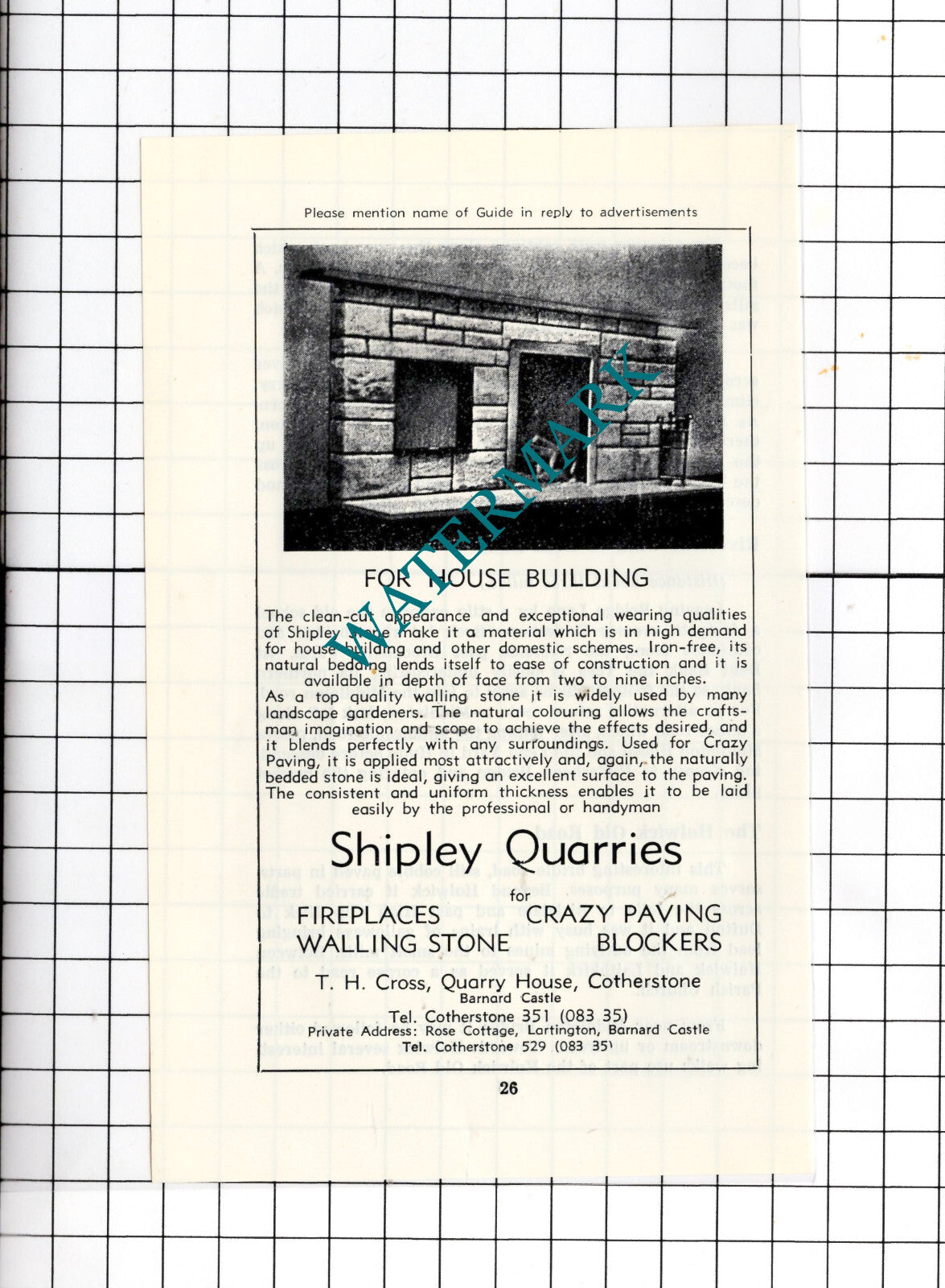 Shipley Quarries T H Cross Quarry House Cotherstone -c.1977 Small Advert