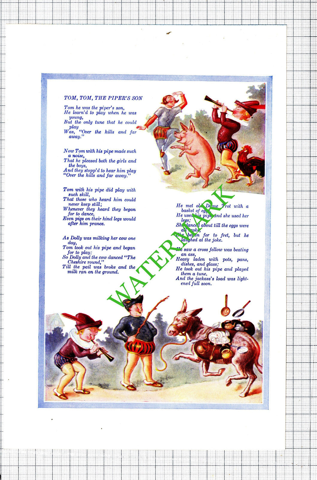 Tom Tom The Pipers Son Nursery Rhyme - 1930s Cutting