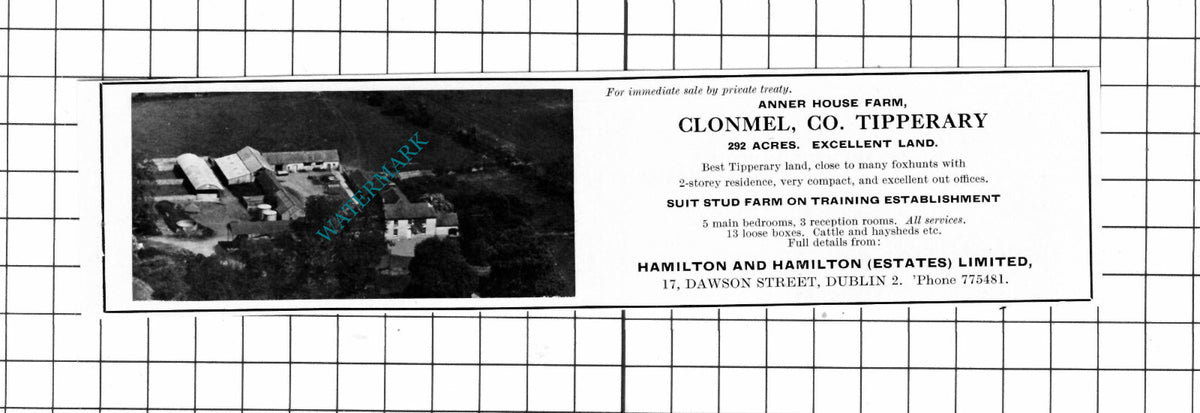 Anner House Farm Clonmel Co Tipperary  Ireland House Sale Advert - 1967 Cutting