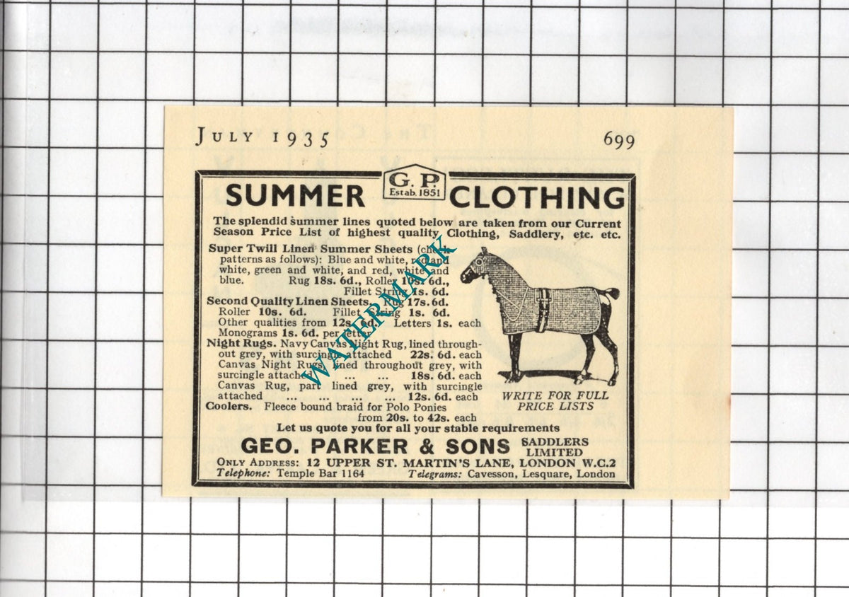 Geo Parker & Sons Saddlers Ltd London George Parker - 1935 SMALL Advert