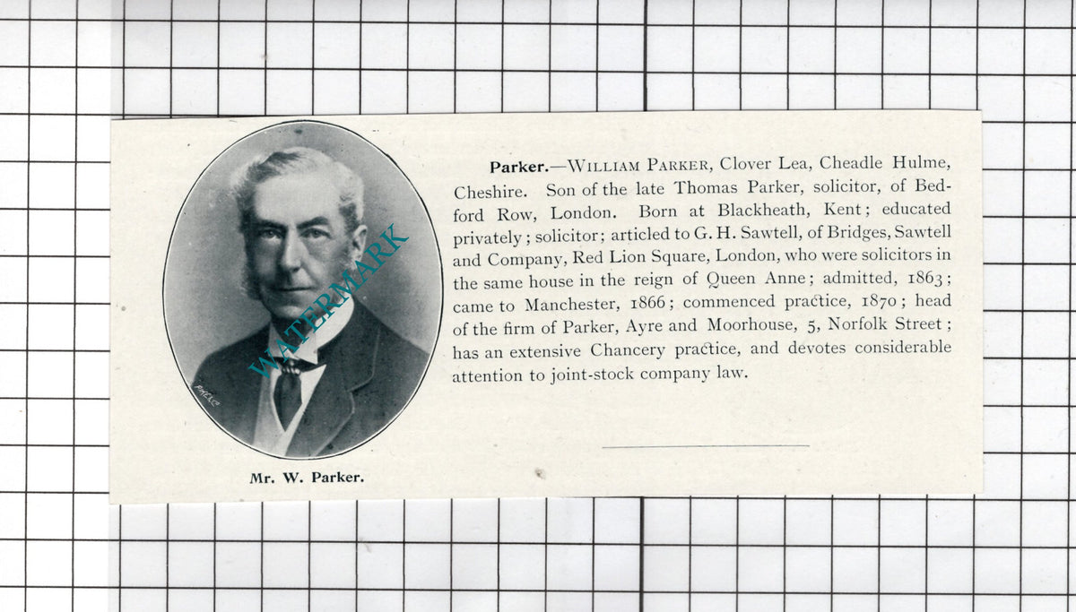 William Parker Clover Lea Cheadle Hulme Cheshire - c.1900 Cutting