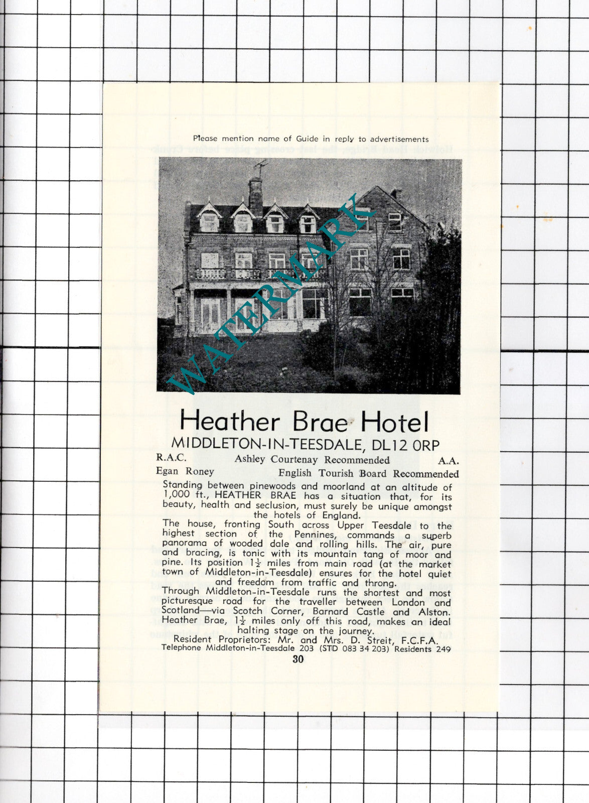 Heather Brae Hotel Middleton-in-Teesdale D Streit -c.1977 Small Advert