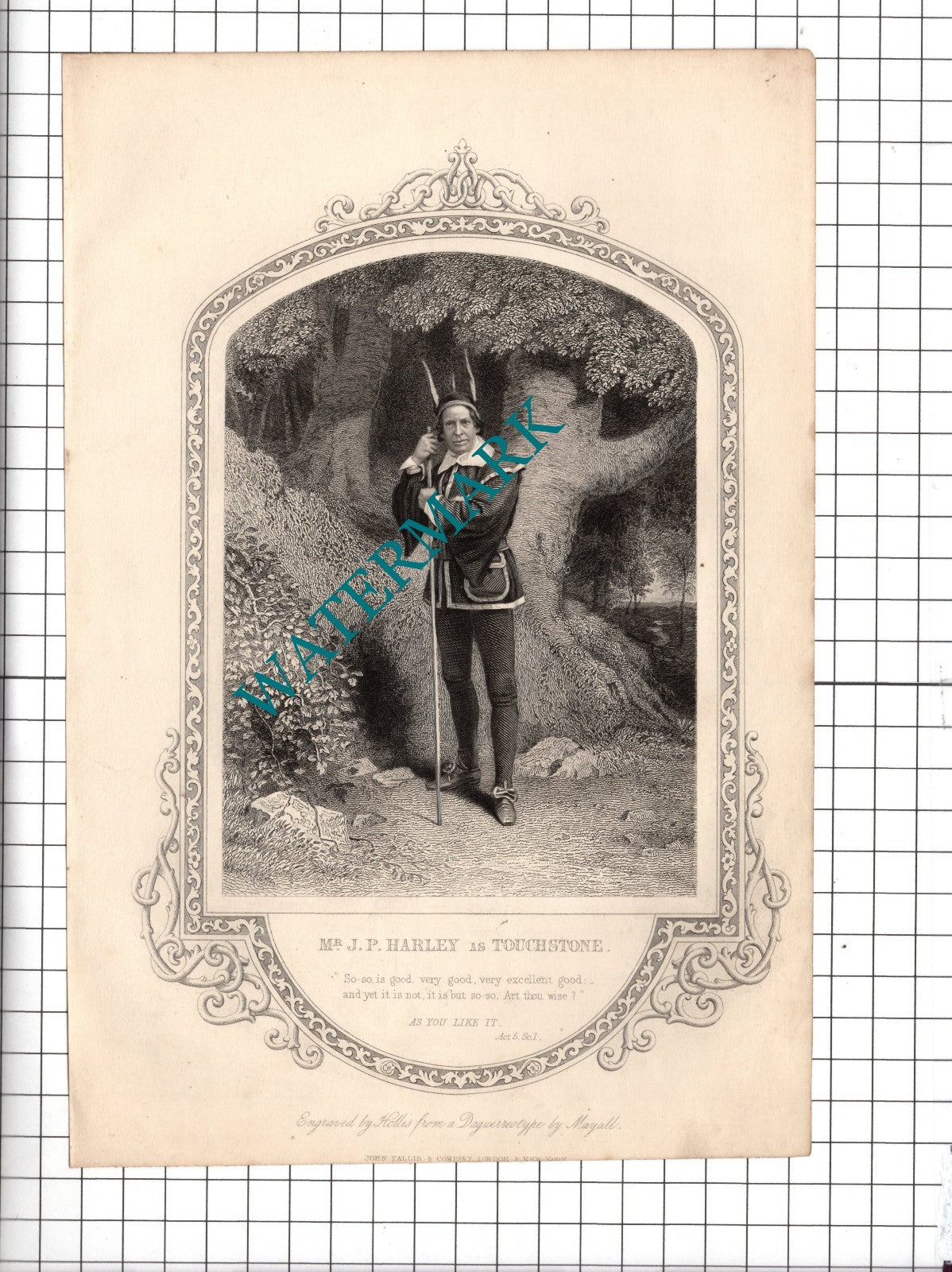 Mr J P Harley Actor Touchstone As You Like It William Shakespeare Print - c.1880