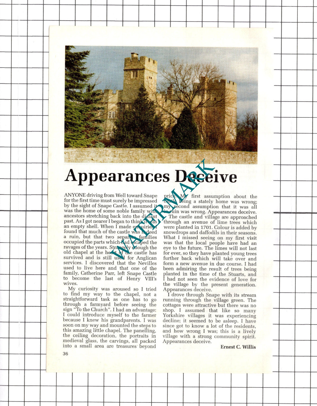 Snape Castle North Yorkshire - 1992 Clipping / Print