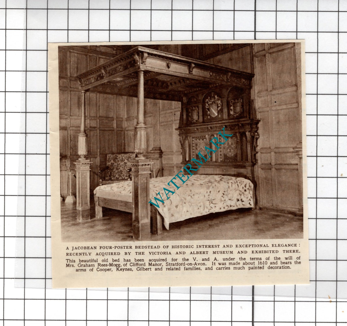 Mrs Graham Rees-Mogg Clifford Manor Stratford-on-Avon Bed - 1950 Small Cutting